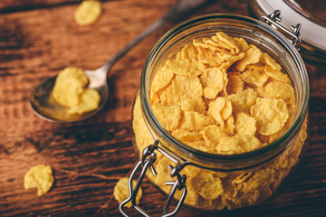 Jar of corn flakes for breakfast