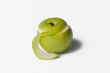 Green apple isolated on a white background.Apple peeling