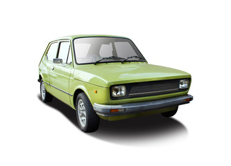 Classic small Italian sport hatchback car  isolated on white