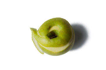 Green apple isolated on a white background.Apple peeling