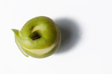 Green apple isolated on a white background.Apple peeling
