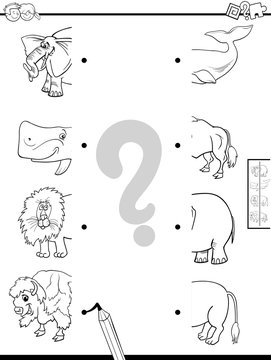 match halves of animals coloring book