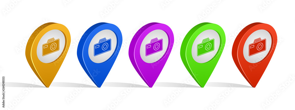 Poster multi color 3d pins of point of interest sign icon