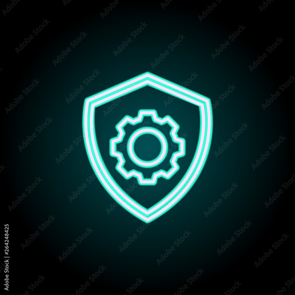 Poster mechanism in the shield line neon icon. elements of virus, antivirus set. simple icon for websites, 