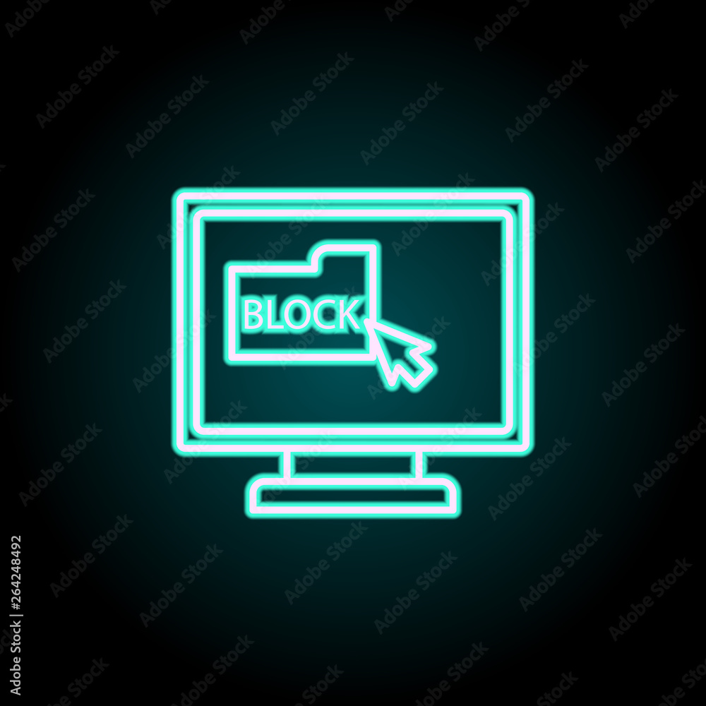 Poster locked folder on your computer line neon icon. elements of virus, antivirus set. simple icon for web