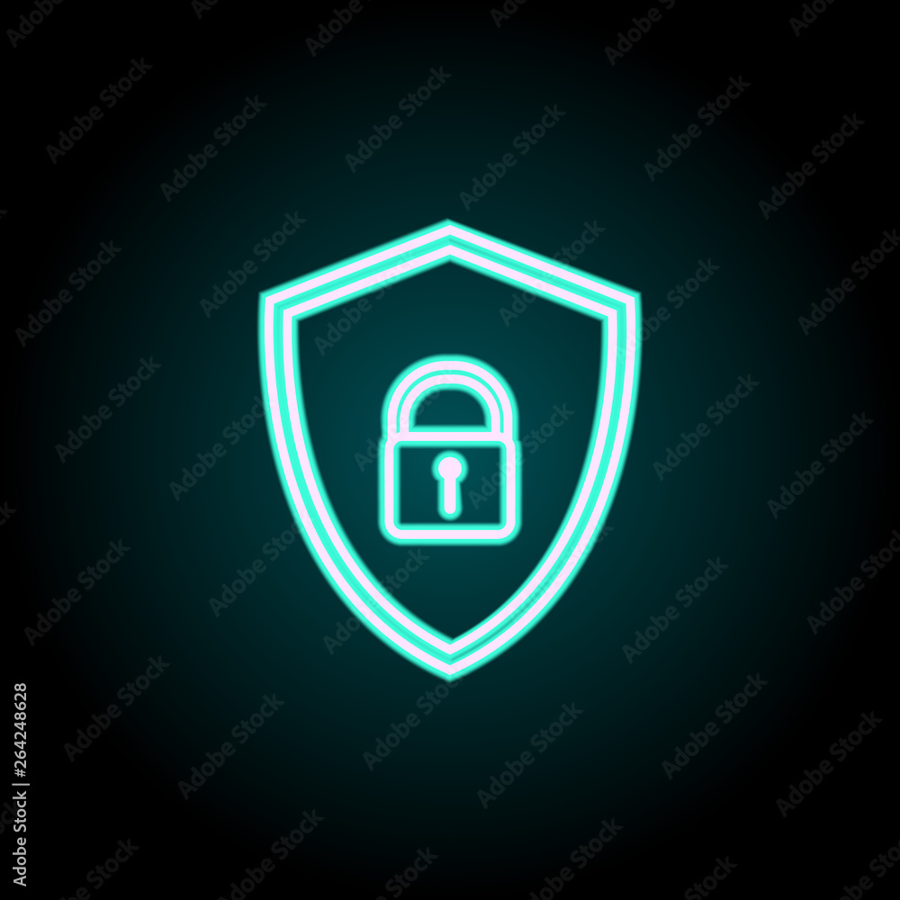 Aufkleber lock in the shield neon icon. elements of virus, antivirus set. simple icon for websites, web design