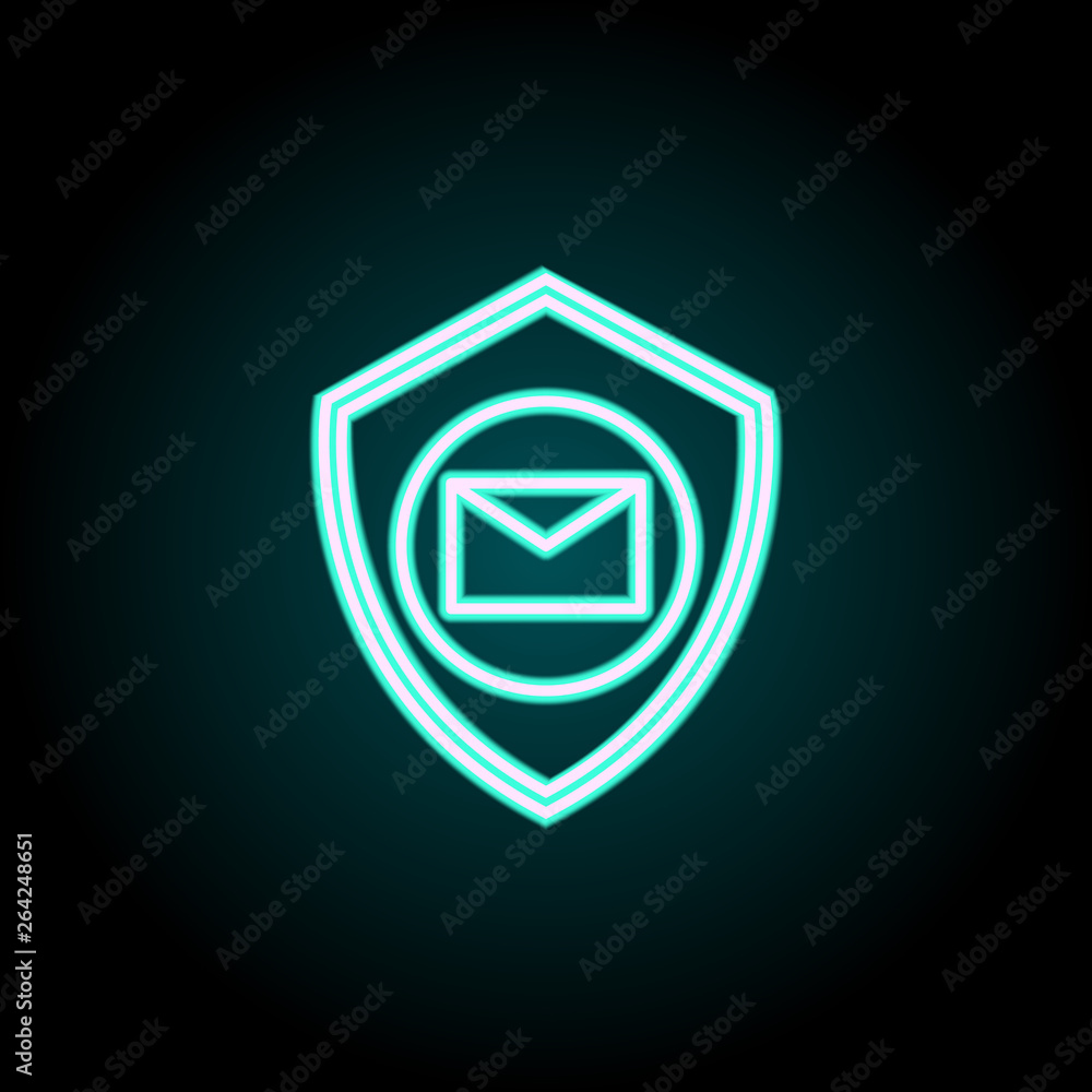 Poster mail protected neon icon. elements of virus, antivirus set. simple icon for websites, web design, mo