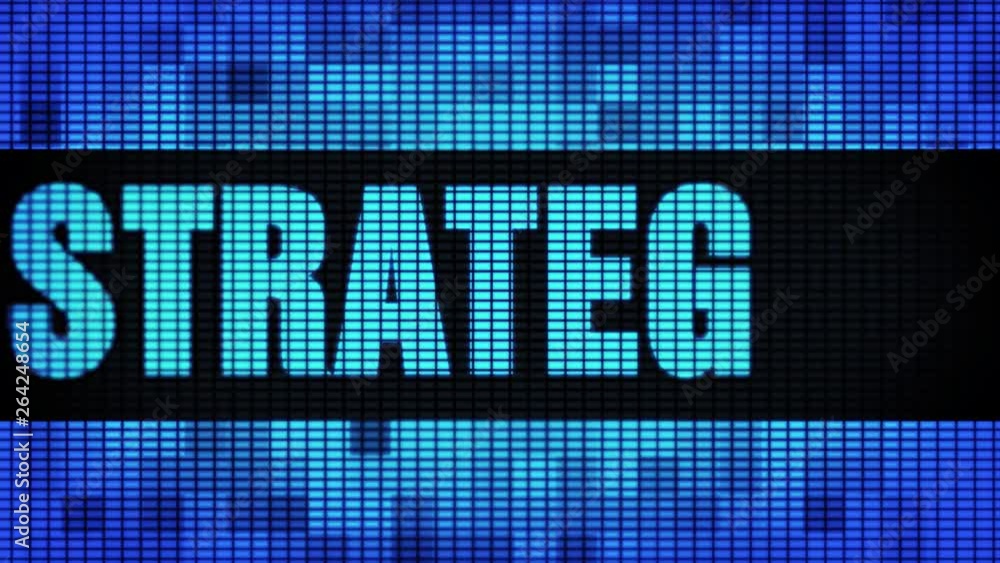 Poster marketing strategy front text scrolling on light blue digital led display board pixel light screen l