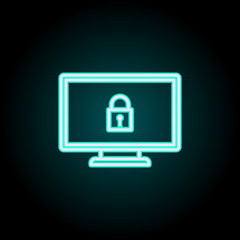 lock on the monitor neon icon. Elements of Virus, antivirus set. Simple icon for websites, web design, mobile app, info graphics