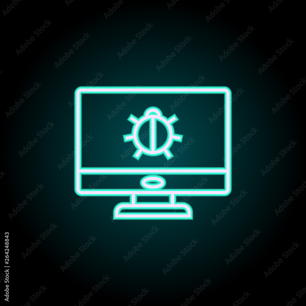 Poster beetle in the monitor neon icon. elements of virus, antivirus set. simple icon for websites, web des