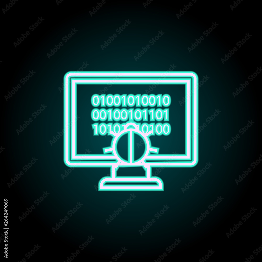 Poster beetle in the digital space neon icon. elements of virus, antivirus set. simple icon for websites, w