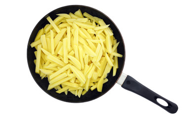 Sliced Raw Potatoes in Pan