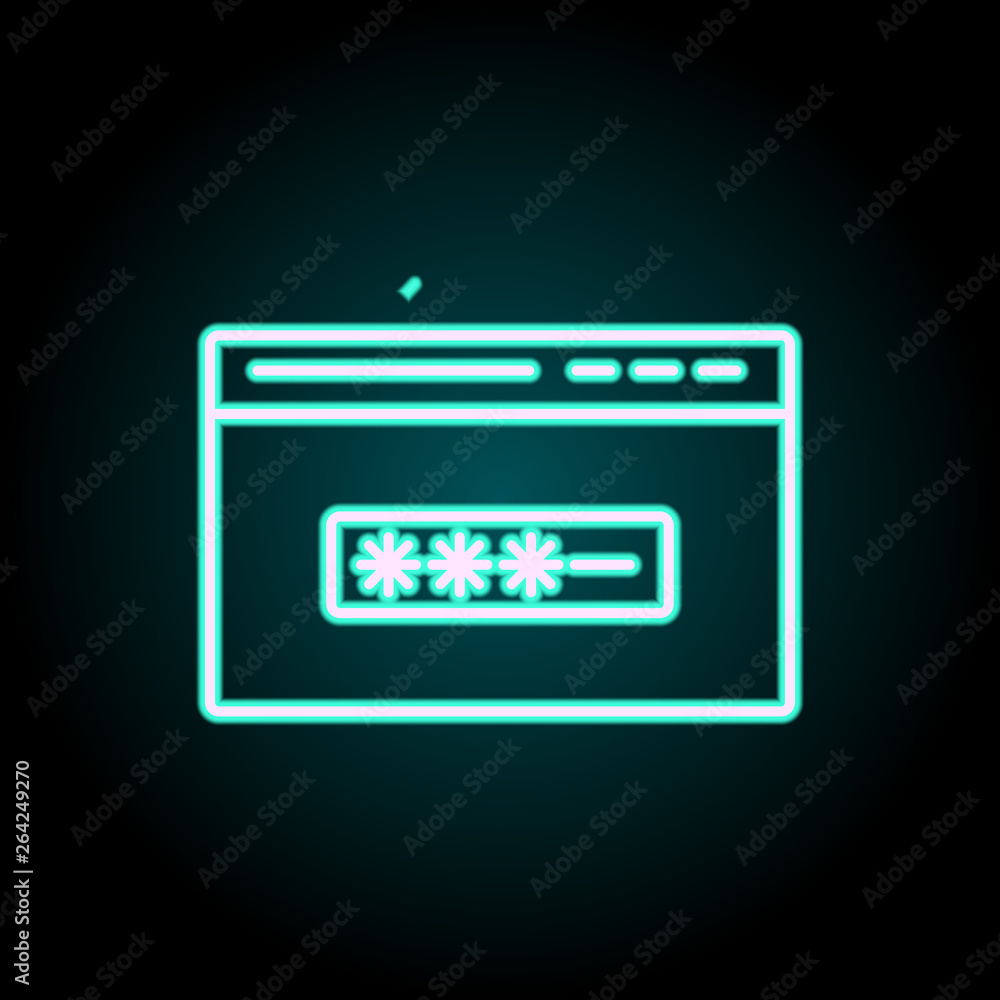 Poster browser password neon icon. elements of virus, antivirus set. simple icon for websites, web design, 