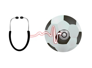 soccer ball and stethoscope with pulse