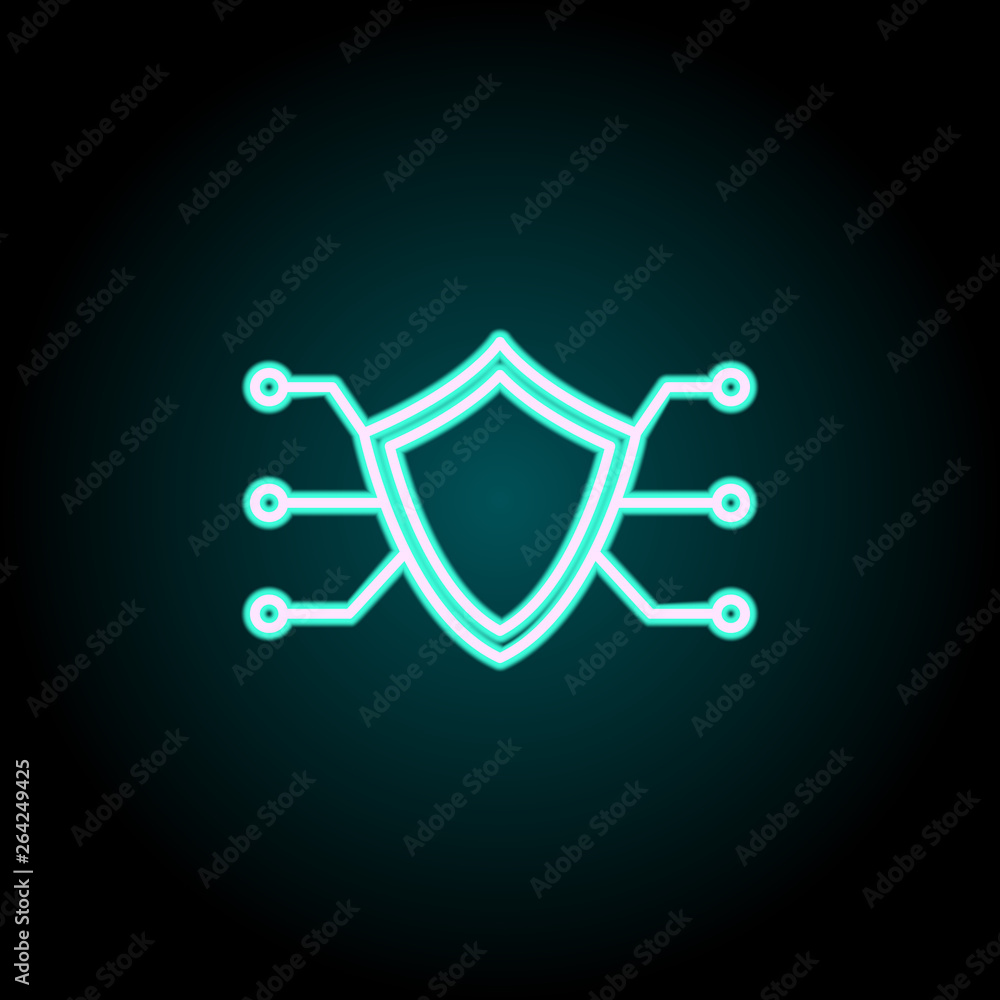 Poster shield all system neon icon. elements of virus, antivirus set. simple icon for websites, web design,