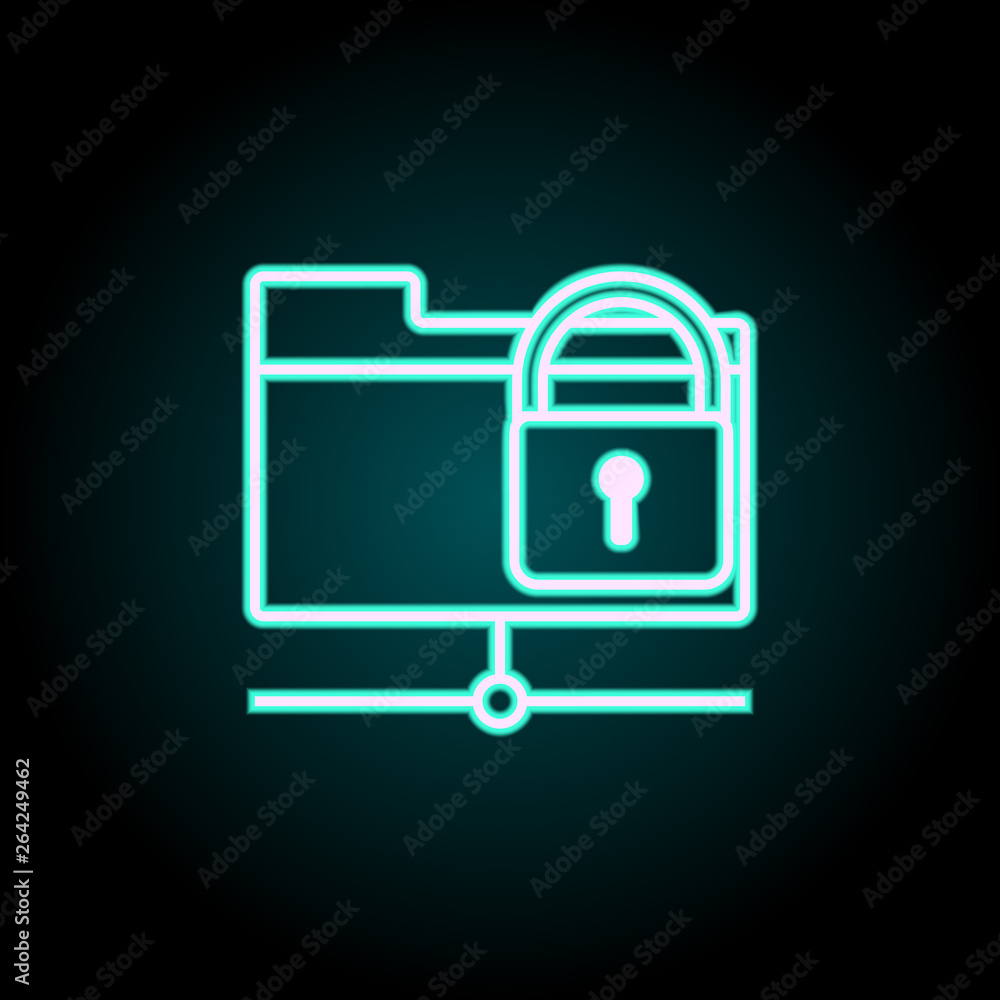Poster lock in the system folder neon icon. elements of virus, antivirus set. simple icon for websites, web