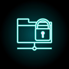 lock in the system folder neon icon. Elements of Virus, antivirus set. Simple icon for websites, web design, mobile app, info graphics