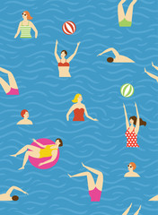 seamless pattern with swimmers in the sea , summer vector illustration