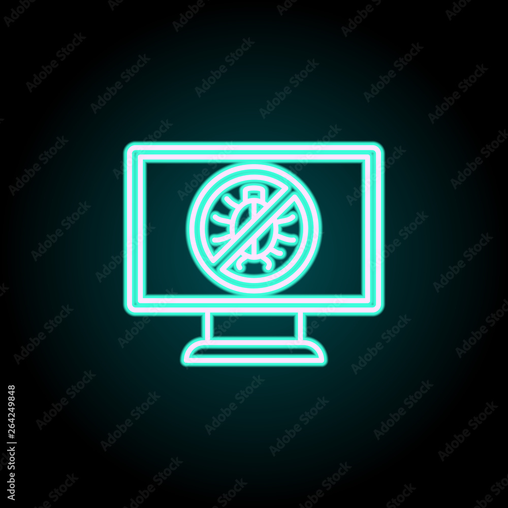 Aufkleber no bug in monitor neon icon. elements of virus, antivirus set. simple icon for websites, web design,