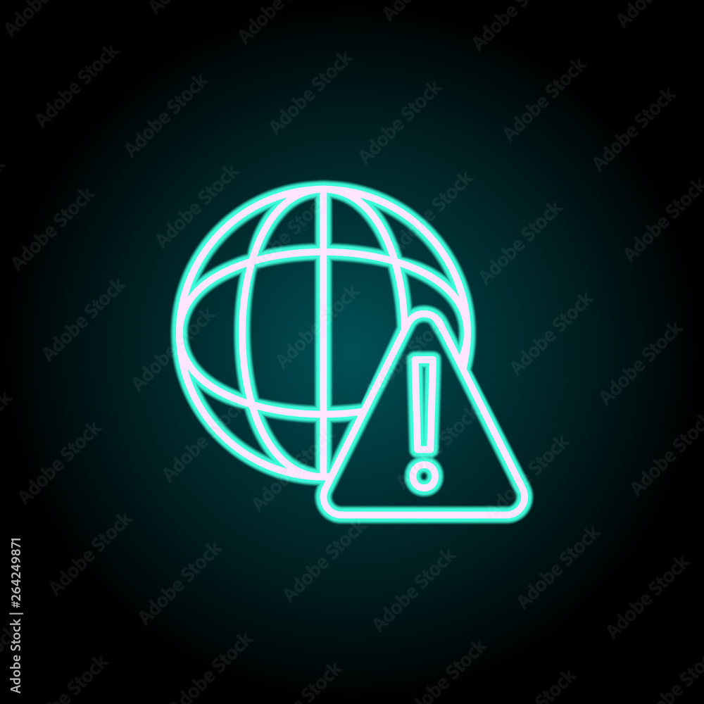 Poster warning sign in globe neon icon. elements of virus, antivirus set. simple icon for websites, web des