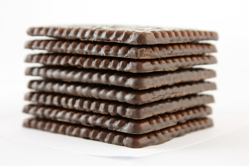chocolate cookies on white background