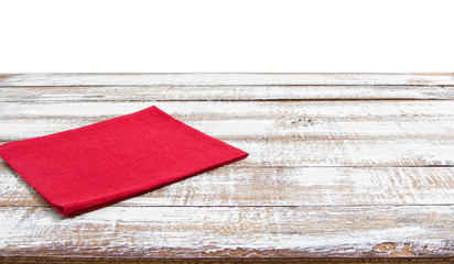 napkins on empty wooden table, food and drink concept isolated on white background