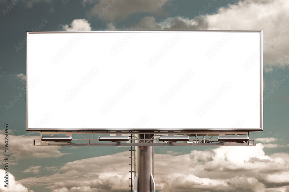 Wall mural 3d rendering of blank billboard (empty advertisement) with clouds. empty mockup template