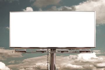 3D rendering of blank billboard (empty advertisement) with clouds. Empty mockup template