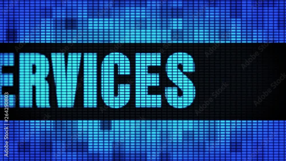 Aufkleber content services front text scrolling on light blue digital led display board pixel light screen loo
