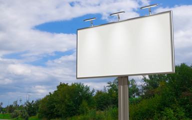 3D rendering of blank billboard (empty advertisement) with clouds. Empty mockup template