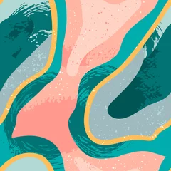 Sierkussen Hand drawn abstract contemporary seamless pattern. Modern trendy colorful illustration in vector. Marbleized effect.  © Dariia