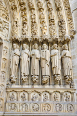 Fototapeta premium Close up view to exterior details of Last Judgment portal at Notre Dame 