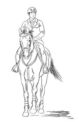 Plakat The rider on the horse goes forward. Vector illustration