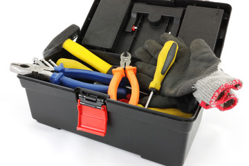 toolbox with tools isolated on white background