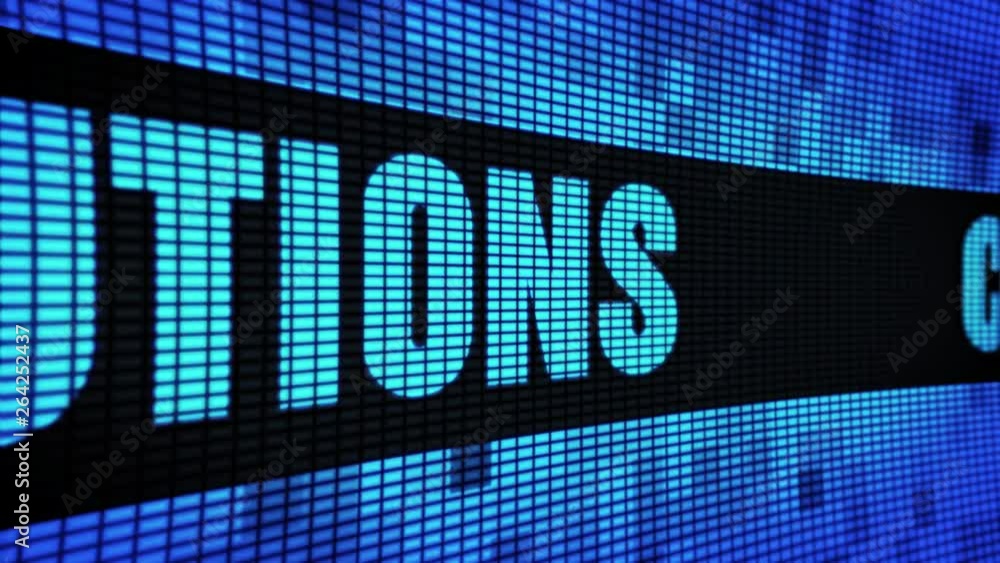 Poster cloud solutions side text scrolling on light blue digital led display board pixel light screen loope