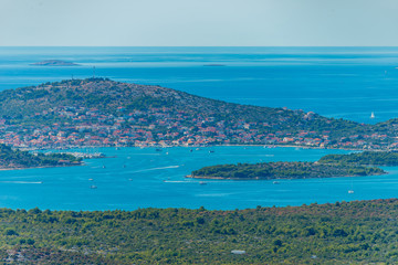Naklejka premium Vransko Lake and Kornati Islands. View from Kamenjak hill. Dalmatia, Croatia.