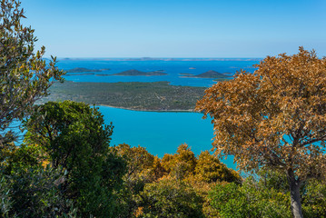 Fototapeta na wymiar Vransko Lake and Kornati Islands. View from Kamenjak hill. Dalmatia, Croatia.