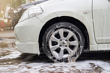 Closeup of Car wash, selective focus (detailed close-up shot)