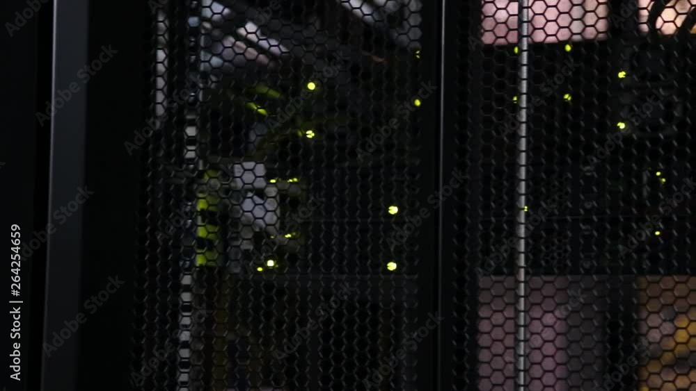 Poster server hard drives sata computer racks in datacenter close up