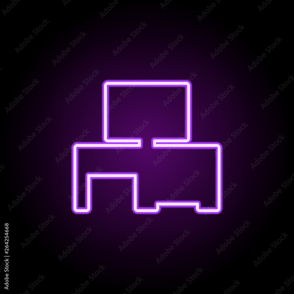 Poster computer table neon icon. elements of furniture set. simple icon for websites, web design, mobile ap