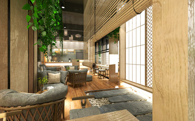3d render cafe restaurant