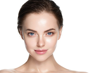 Beauty skin care woman natural makeup female model closeup 