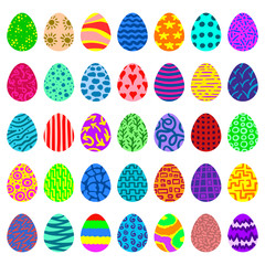 set of 35 colored eggs with different patterns