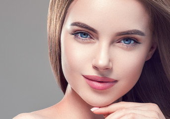 Fototapeta premium Beautiful brunette woman with long smooth hair beauty hairstyle female portrait