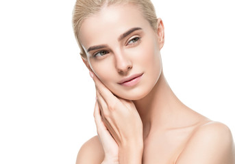 Healthy skin woman face blonde natural makeup womanbeauty skin care isolated on white