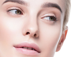 Fototapeta premium Healthy skin woman face blonde natural makeup womanbeauty skin care isolated on white