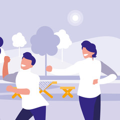 young dancers couple dancing in the park