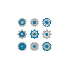 Cogwheel, gear colorful vector cartoon icon set. Gear cogwheel in blue and grey color clipart icon set.