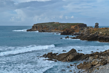 Papoa cliffs and sea in Peniche. Portugal