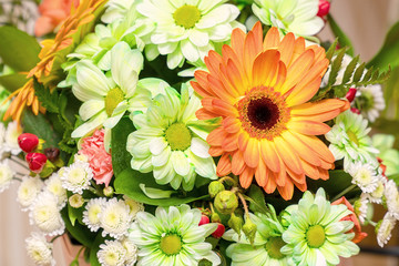 Bouquet of white and orange gerberas